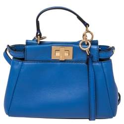 Pre Owned Fendi Blue Leather Micro Peekaboo Crossbody Bag