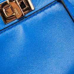 Pre Owned Fendi Blue Leather Micro Peekaboo Crossbody Bag