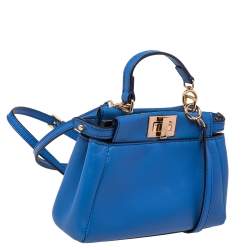 Pre Owned Fendi Blue Leather Micro Peekaboo Crossbody Bag