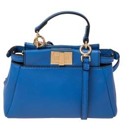 Pre Owned Fendi Blue Leather Micro Peekaboo Crossbody Bag