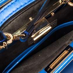 Pre Owned Fendi Blue Leather Micro Peekaboo Crossbody Bag