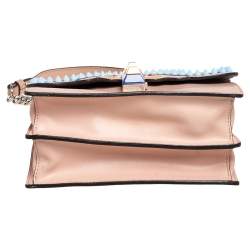 Pre Owned Fendi Peach Spike Embroidered Leather Small Kan I Shoulder Bag