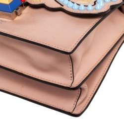Pre Owned Fendi Peach Spike Embroidered Leather Small Kan I Shoulder Bag