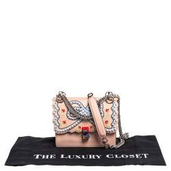 Pre Owned Fendi Peach Spike Embroidered Leather Small Kan I Shoulder Bag