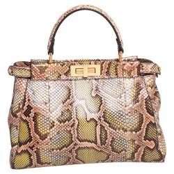 Pre Owned Fendi Tri Color Python Medium Peekaboo Top Handle Bag