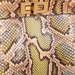 Pre Owned Fendi Tri Color Python Medium Peekaboo Top Handle Bag
