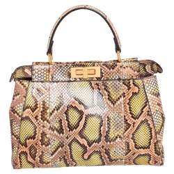 Pre Owned Fendi Tri Color Python Medium Peekaboo Top Handle Bag