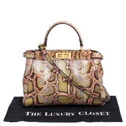 Pre Owned Fendi Tri Color Python Medium Peekaboo Top Handle Bag