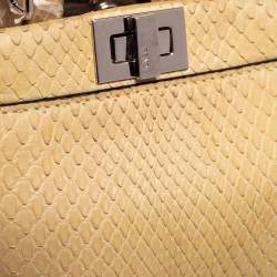 Pre Owned Fendi Cream Python Micro Peekaboo Crossbody Bag