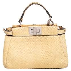 Pre Owned Fendi Cream Python Micro Peekaboo Crossbody Bag