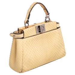 Pre Owned Fendi Cream Python Micro Peekaboo Crossbody Bag