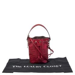 Pre Owned Fendi Red Zucca Leather Mini Mon Tresor Drawstring Bucket Bag