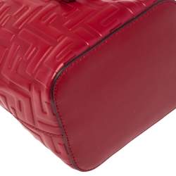 Pre Owned Fendi Red Zucca Leather Mini Mon Tresor Drawstring Bucket Bag