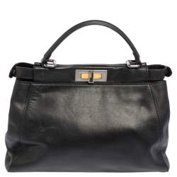 مملوكة مسبقًا Fendi Black Leather Medium Peekaboo Top Handle Bag