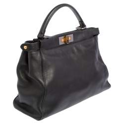 مملوكة مسبقًا Fendi Black Leather Medium Peekaboo Top Handle Bag
