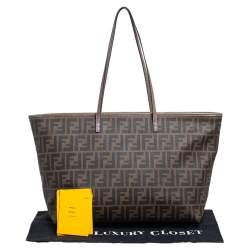 Pre Owned Fendi Tobacco Zucca Coated Canvas Spalmati Roll Shopper Tote