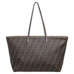 Pre Owned Fendi Tobacco Zucca Coated Canvas Spalmati Roll Shopper Tote