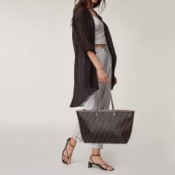 Pre Owned Fendi Tobacco Zucca Coated Canvas Spalmati Roll Shopper Tote