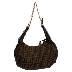 Pre Owned Fendi Tobacco Zucca Canvas Large Chef Chain Hobo