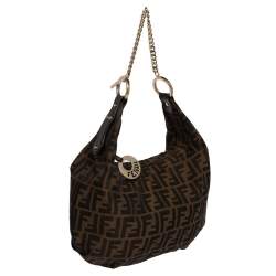 Pre Owned Fendi Tobacco Zucca Canvas Large Chef Chain Hobo