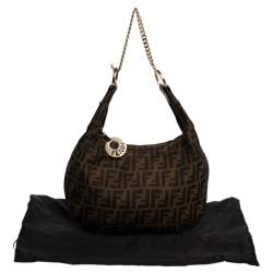 Pre Owned Fendi Tobacco Zucca Canvas Large Chef Chain Hobo