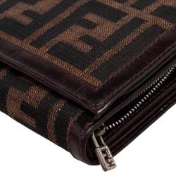 Pre Owned Fendi Tobacco Zucca Canvas and Leather Trim Flap Wallet