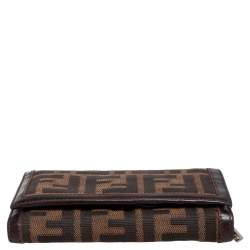 Pre Owned Fendi Tobacco Zucca Canvas and Leather Trim Flap Wallet