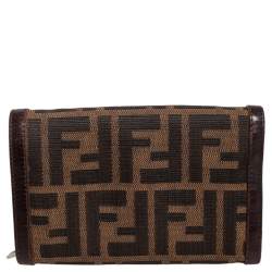 Pre Owned Fendi Tobacco Zucca Canvas and Leather Trim Flap Wallet
