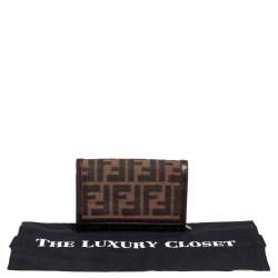 Pre Owned Fendi Tobacco Zucca Canvas and Leather Trim Flap Wallet