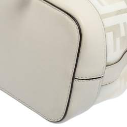 Pre Owned Fendi White Zucca PVC and Leather Mini Mon Tresor Drawstring Bucket Bag