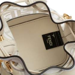 Pre Owned Fendi White Zucca PVC and Leather Mini Mon Tresor Drawstring Bucket Bag