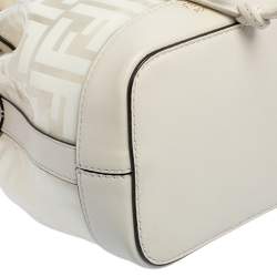 Pre Owned Fendi White Zucca PVC and Leather Mini Mon Tresor Drawstring Bucket Bag