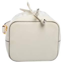 Pre Owned Fendi White Zucca PVC and Leather Mini Mon Tresor Drawstring Bucket Bag