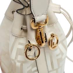Pre Owned Fendi White Zucca PVC and Leather Mini Mon Tresor Drawstring Bucket Bag