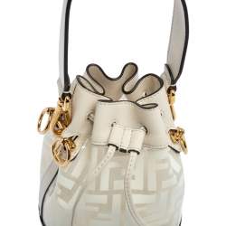 Pre Owned Fendi White Zucca PVC and Leather Mini Mon Tresor Drawstring Bucket Bag