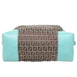 Pre Owned Fendi Brown/Turquoise Zucchino Canvas And Leather Satchel