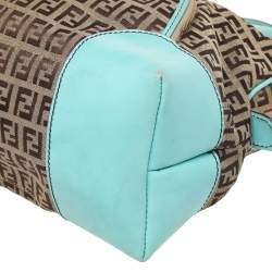 Pre Owned Fendi Brown/Turquoise Zucchino Canvas And Leather Satchel
