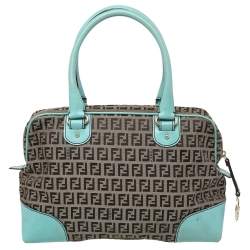 Pre Owned Fendi Brown/Turquoise Zucchino Canvas And Leather Satchel