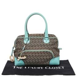 Pre Owned Fendi Brown/Turquoise Zucchino Canvas And Leather Satchel