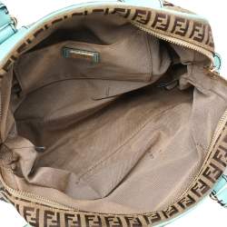 Pre Owned Fendi Brown/Turquoise Zucchino Canvas And Leather Satchel