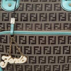 Pre Owned Fendi Brown/Turquoise Zucchino Canvas And Leather Satchel