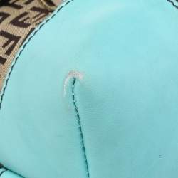 Pre Owned Fendi Brown/Turquoise Zucchino Canvas And Leather Satchel