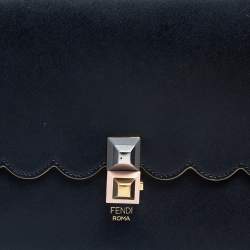 Pre Owned حقيبة فندي يد علوية متعرجة كان أي جلد أسود