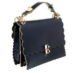 Pre Owned حقيبة فندي يد علوية متعرجة كان أي جلد أسود