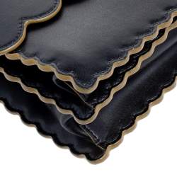 Pre Owned حقيبة فندي يد علوية متعرجة كان أي جلد أسود