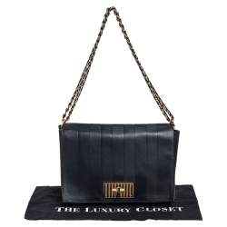 Pre Owned Fendi Black Pequin Embossed Leather Large Claudia Shoulder Bag