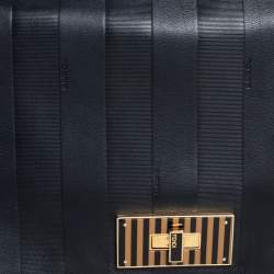 Pre Owned Fendi Black Pequin Embossed Leather Large Claudia Shoulder Bag