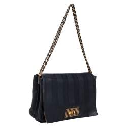 Pre Owned Fendi Black Pequin Embossed Leather Large Claudia Shoulder Bag