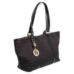 Pre Owned Fendi Black Zucchino Canvas and Leather Superstar Shopper Tote