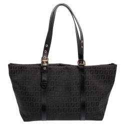 Pre Owned Fendi Black Zucchino Canvas and Leather Superstar Shopper Tote